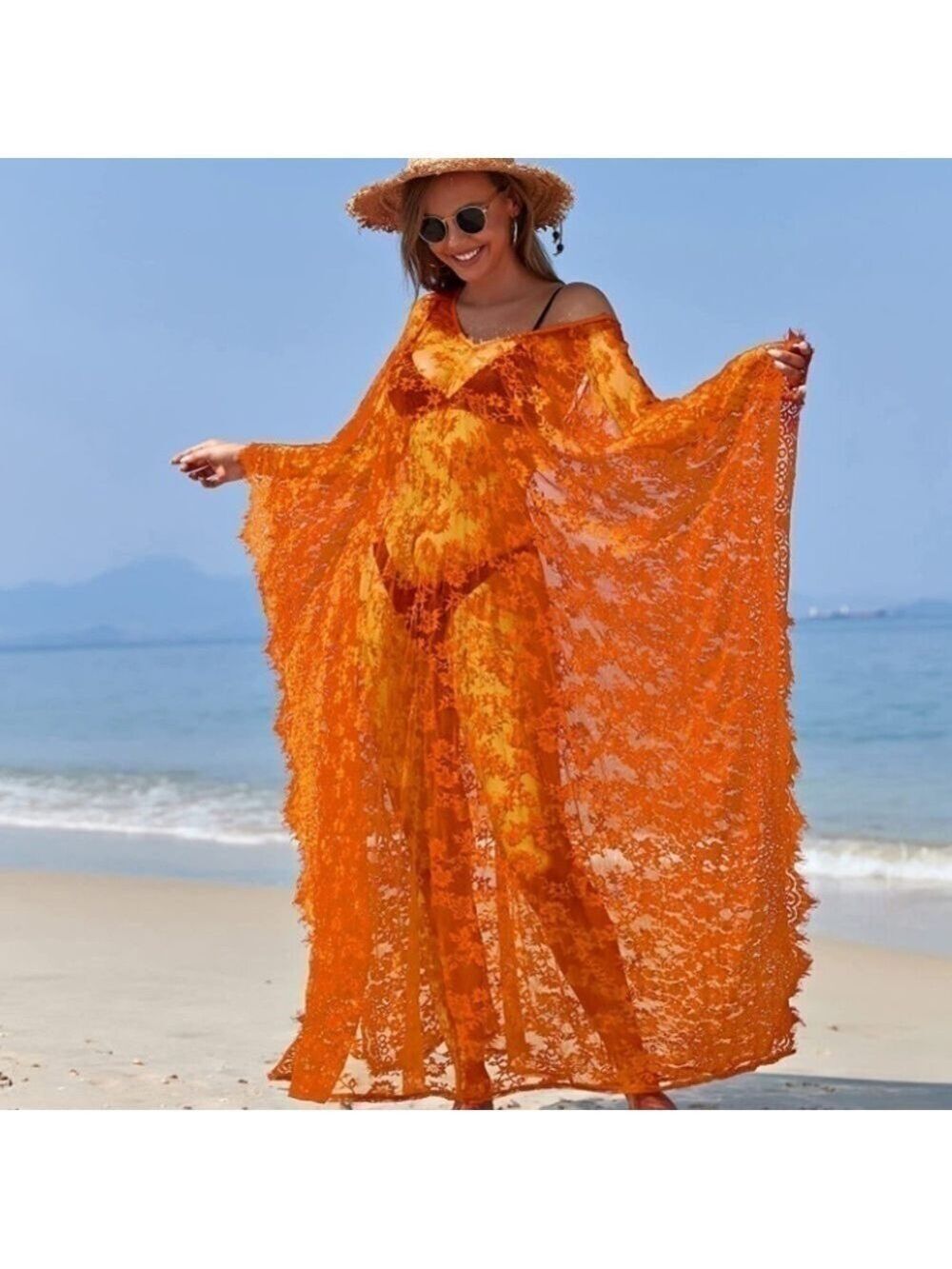 Beach Cover Up Boho Lace Kimono Bikini Robe Swimsuit Bathing Suit Costume Role